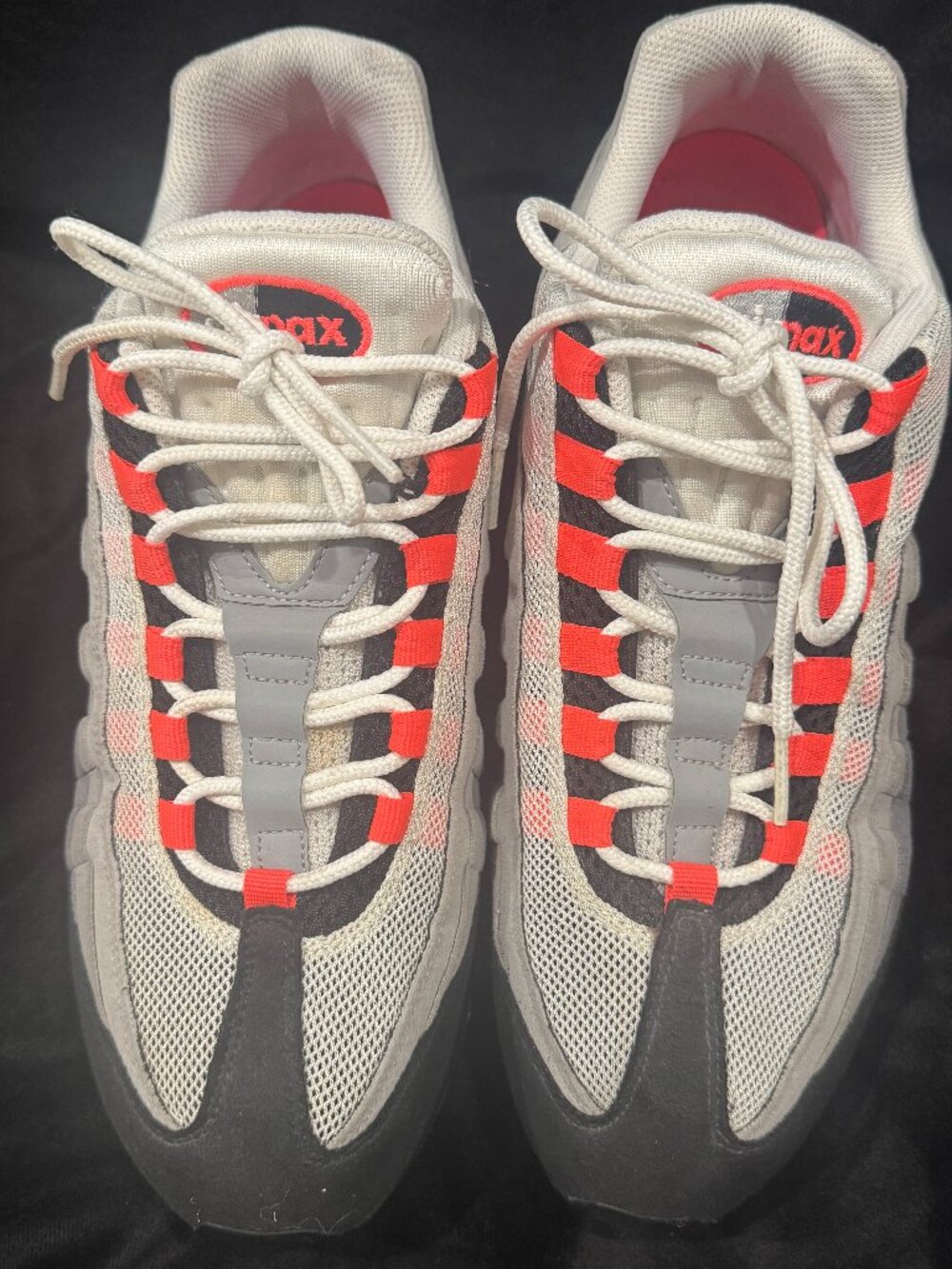 Nike Air Max 95 men’s sneakers size 12. Gray, black, and solar red colorway